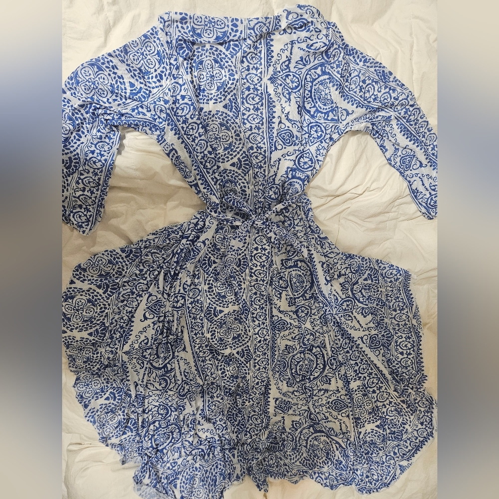 Mediterranean Blue/White Flowy Swim Cover Up - Picture 2 of 4
